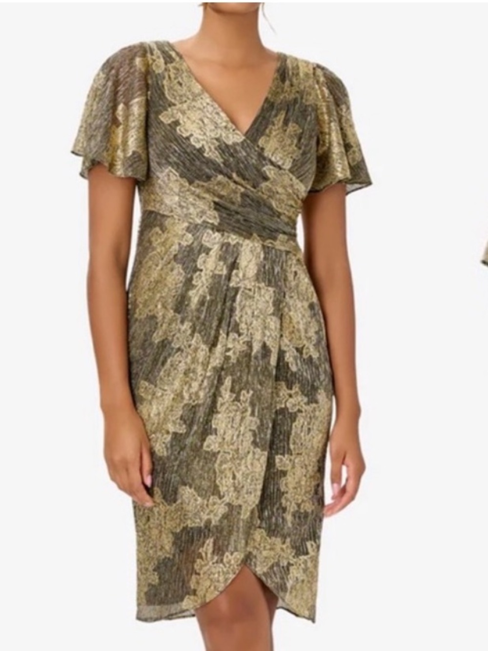 Adrianna Papell Gold Faux Wrap Dress